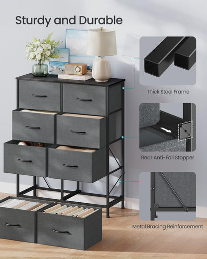 SONGMICS BELLAH Collection - Dresser for Bedroom, Chest of Drawers, Storage Organizer Unit, Closet, Entryway, Steel, 4 Drawers, Modern, Ink Black and Ebony Black ULGS314B01S
