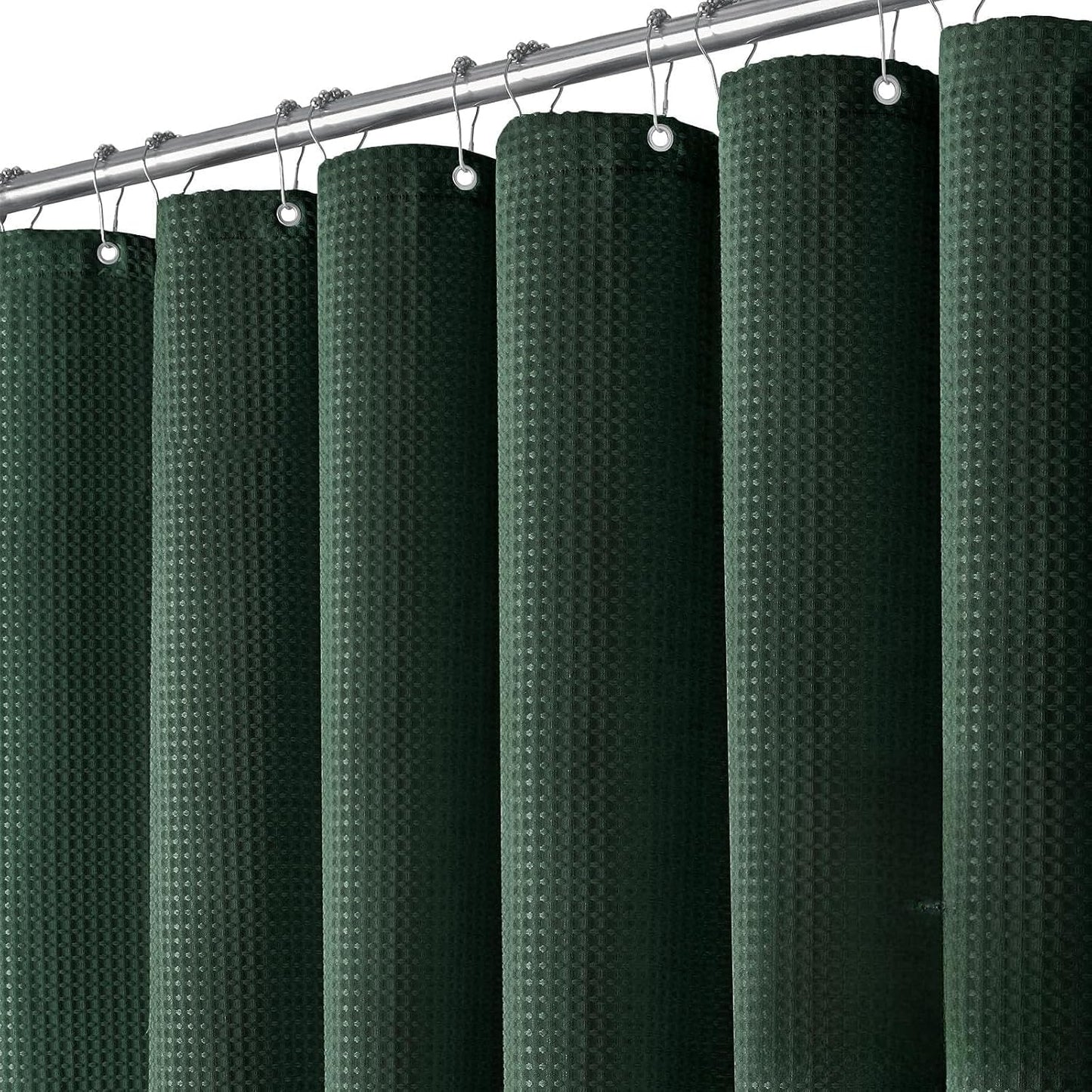Waffle Shower Curtain 256 GSM Heavy Duty Fabric 72"x72" Dark Green | Thick Textured Cloth, Weighted Hem, Water Repellent Washable, Hotel Luxury Polyester Shower Curtain Set for Bathroom 12 Hooks