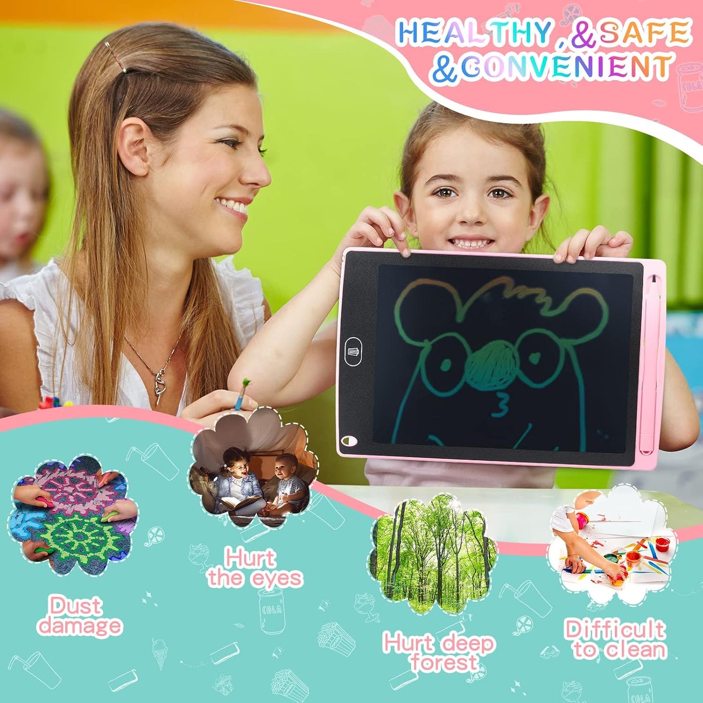 Zonon 4 Pcs LCD Writing Tablet for Kids, 8.5 Inch Colorful Toddler Doodle Board Tablet, Reusable Electronic LCD Writing Board for Boys Girls Age 3-8 Birthday Gifts(Blue, Red, Green, Pink)
