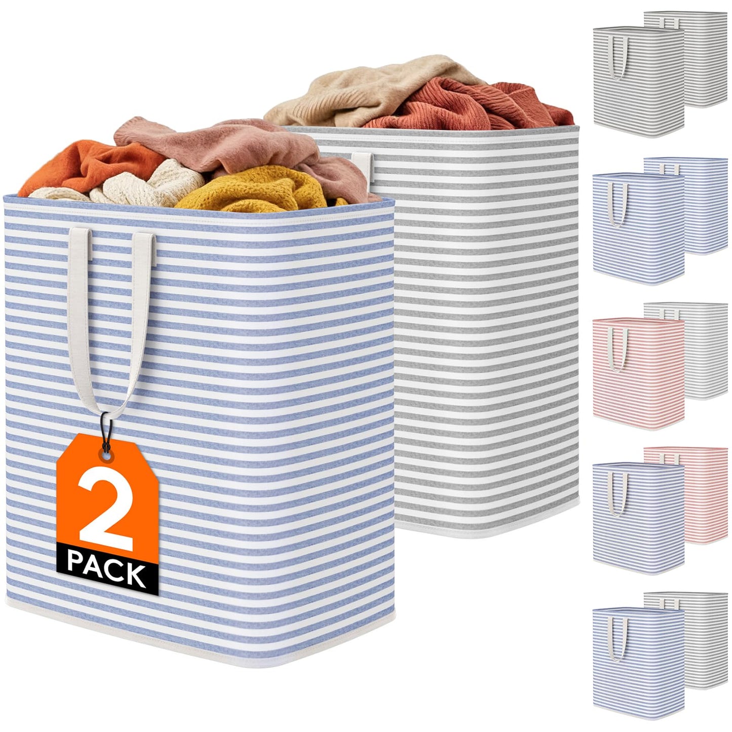 Lifewit 2 Pack Laundry Basket 80L Each, Collapsible Clothes Hamper with Reinforced Handles, Freestanding Waterproof Design for Bedroom and Laundry Room, Grey 160L Total