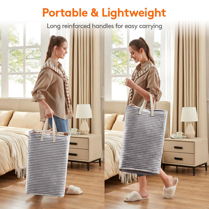 Lifewit 2 Pack Laundry Basket 80L Each, Collapsible Clothes Hamper with Reinforced Handles, Freestanding Waterproof Design for Bedroom and Laundry Room, Grey 160L Total