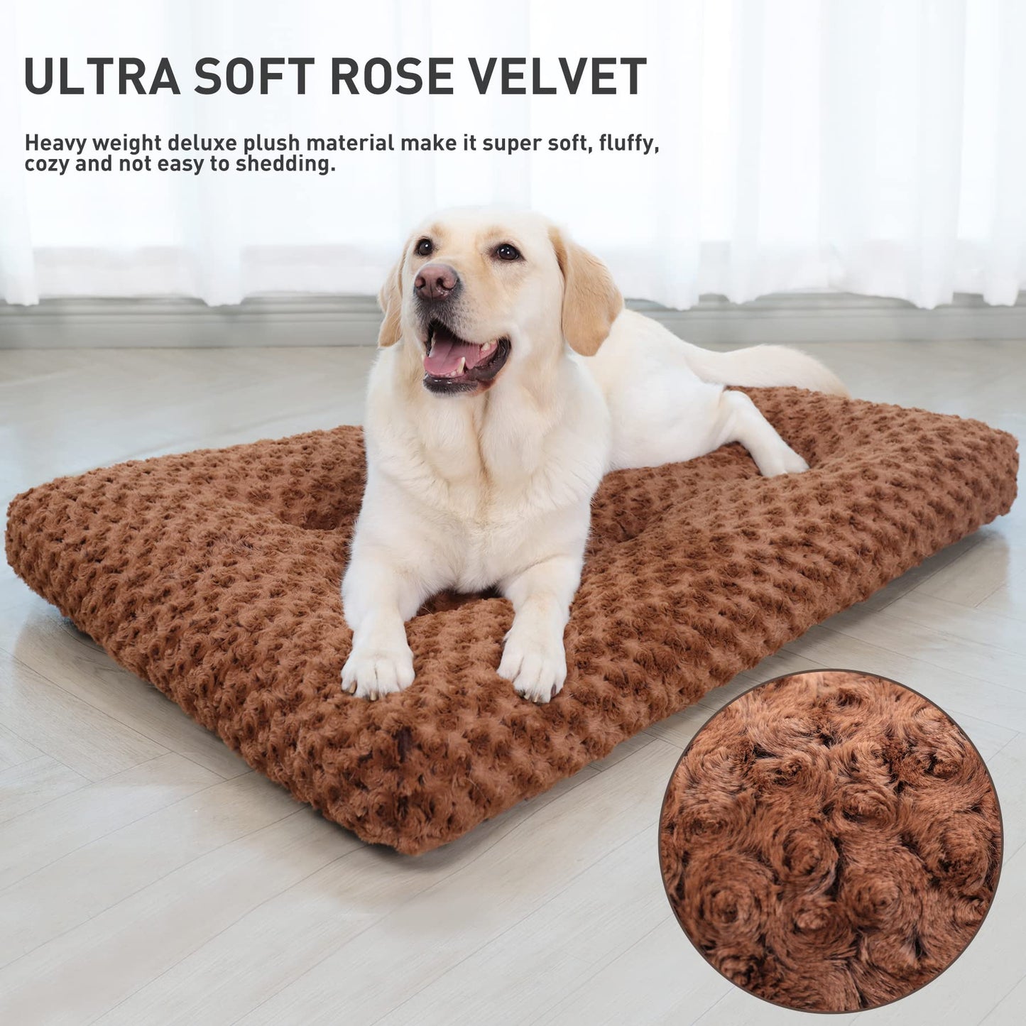 KSIIA Washable Dog Bed Medium Size Dog Crate Bed Plush Pet Mat 35"x23" Gray | Deluxe Plush Comfy Kennel Pad, Anti-Slip Bottom,Deep Sleeping Mat for Medium Dogs,Machine Washable for Easy Cleaning