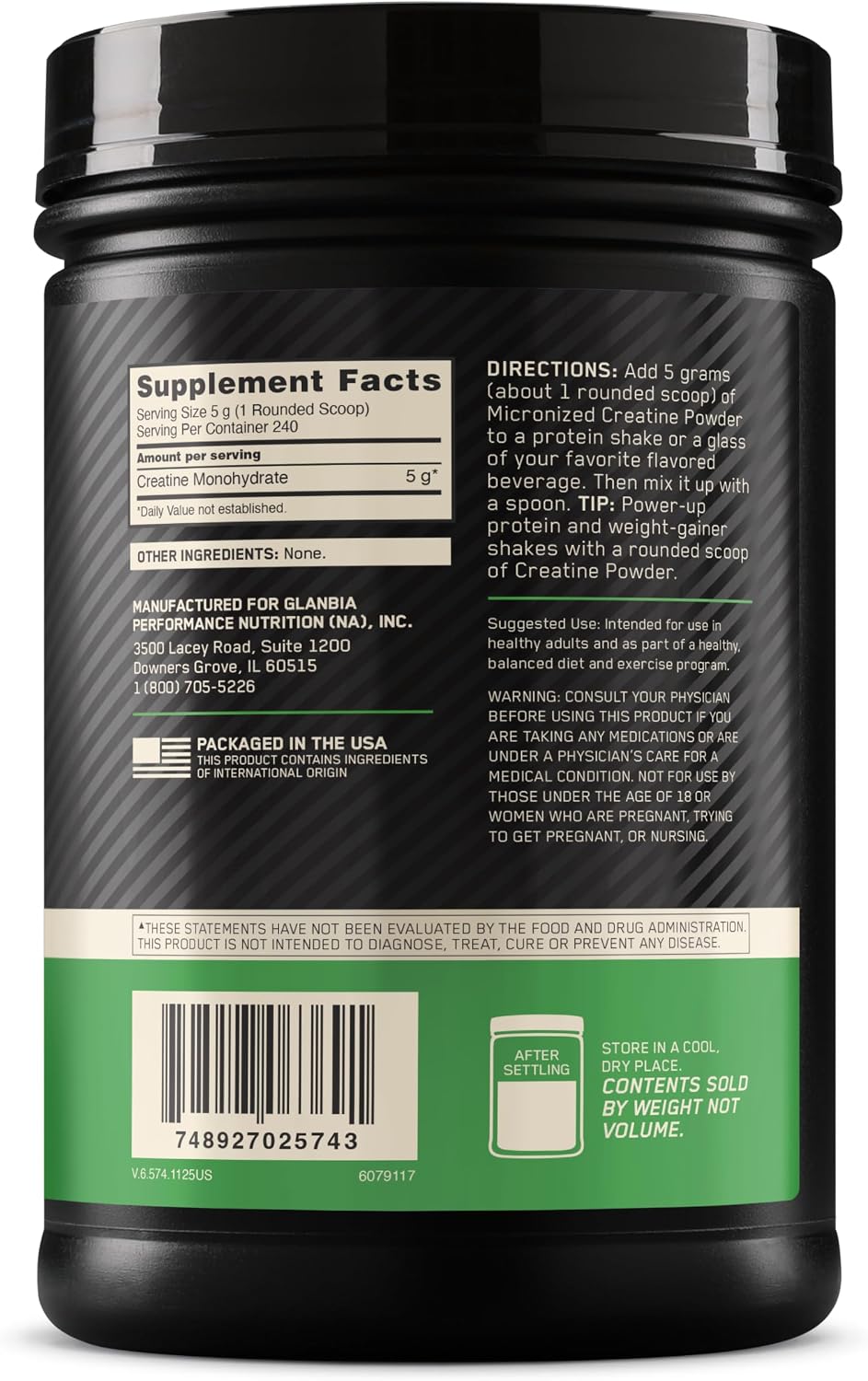Optimum Nutrition Creatine, Micronized Creatine Monohydrate Powder, Supports Strength & Recovery, Banned Substance Tested, Unflavored, 5g per Serving, 60 Servings | 5g Micronized Creatine Monohydrate Powder Per Serving, Supports Muscle Strength & Power, E