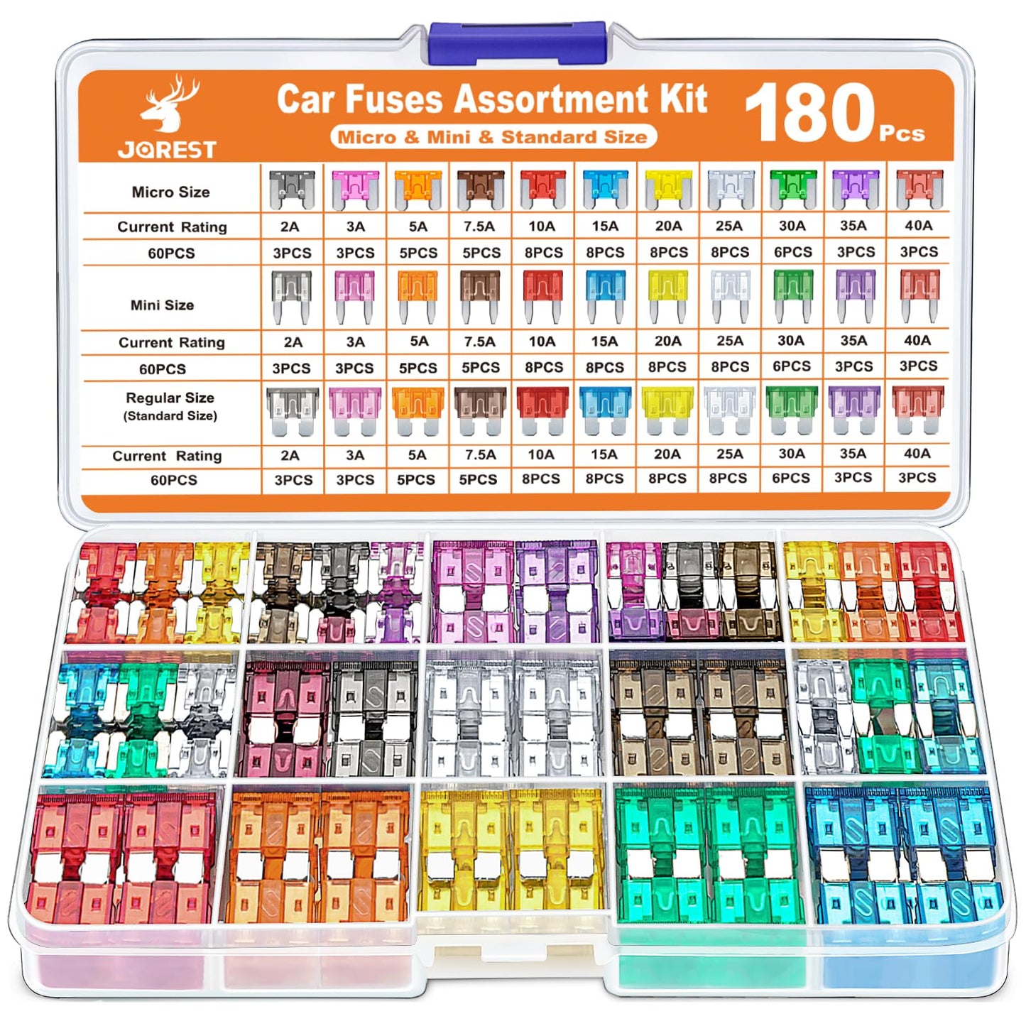 JOREST 300Pcs Car Fuse Assortment Kit, 160 Mini Blade Fuses Automotive + 90 Standard Auto Fuses + 50 Micro + Puller – Replacement for RV Camper Boat Truck (2Amp 3A 5A 7.5A 10A 15A 20A 25A 30A 35A 40A)