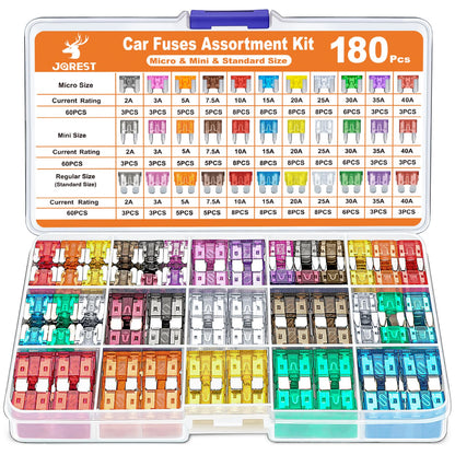 JOREST 300Pcs Car Fuse Assortment Kit, 160 Mini Blade Fuses Automotive + 90 Standard Auto Fuses + 50 Micro + Puller – Replacement for RV Camper Boat Truck (2Amp 3A 5A 7.5A 10A 15A 20A 25A 30A 35A 40A)