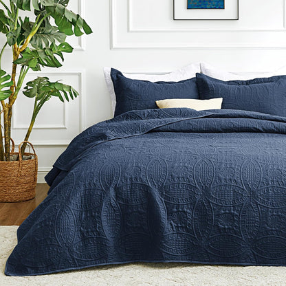 Love's cabin Quilts for Queen Bed Blue Bedspreads - Soft Bed Summer Lightweight Bedspread Comforter - Modern Style Coin Pattern Coverlet for All Season - 3 Pieces (1 Quilt, 2 Pillow Shams)