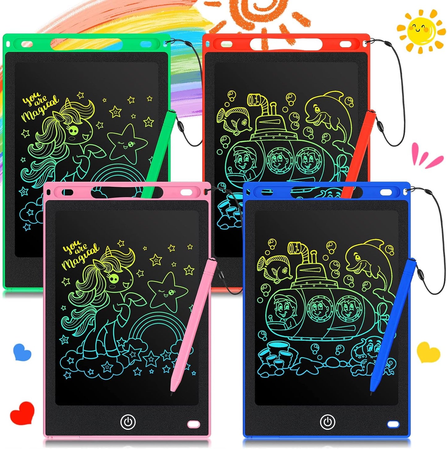 Zonon 4 Pcs LCD Writing Tablet for Kids, 8.5 Inch Colorful Toddler Doodle Board Tablet, Reusable Electronic LCD Writing Board for Boys Girls Age 3-8 Birthday Gifts(Blue, Red, Green, Pink)