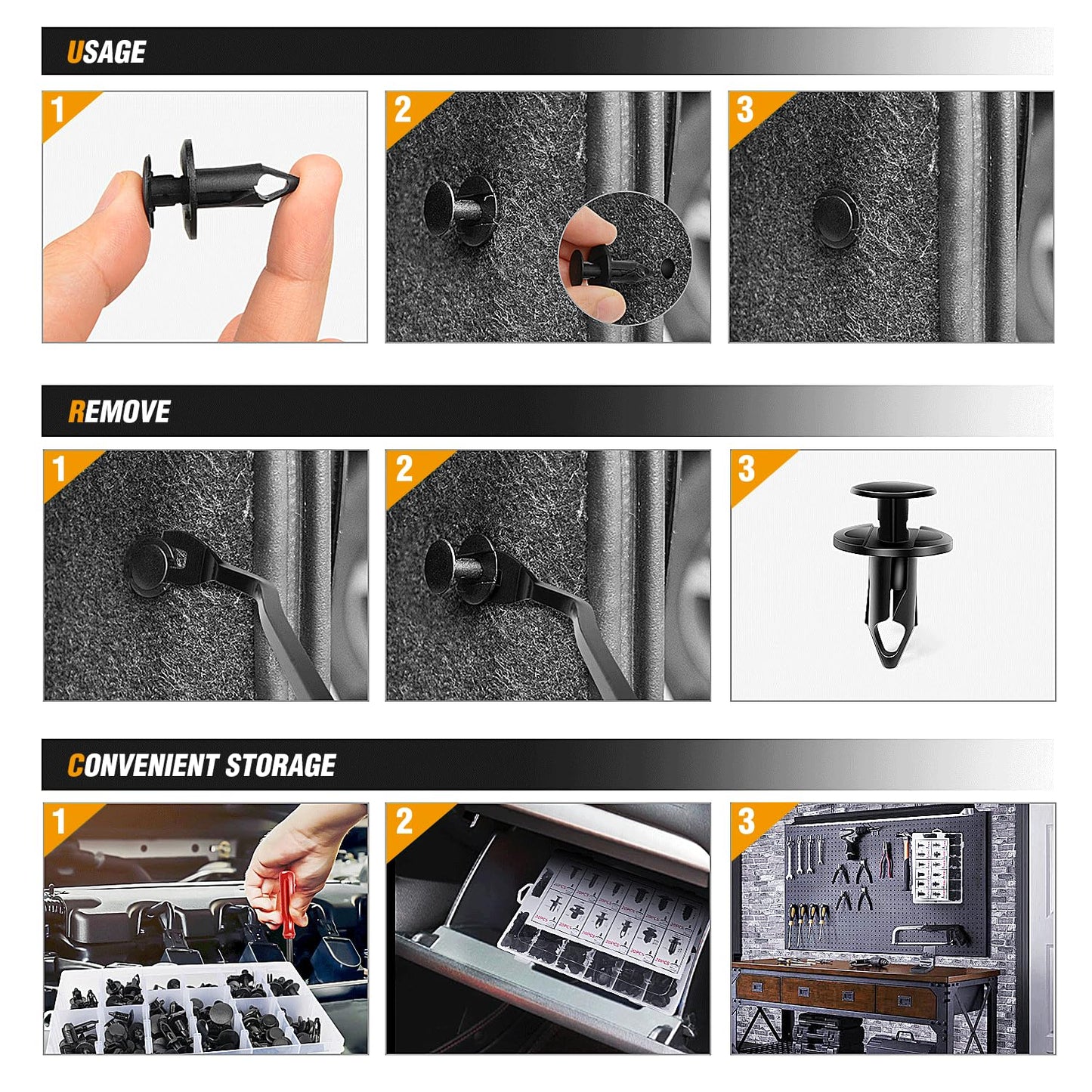 GOOACC 240PCS Bumper Retainer Clips Car Plastic Rivets Fasteners Push Retainer Kit 12 Popular Sizes Auto Push Pin Rivets Set -Door Trim Panel Fender Clips for GM Ford Toyota Honda Chrysler