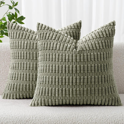MIULEE Corduroy Decorative Throw Pillow Covers 18x18 Aqua Green Pack of 2 | Soft Boho Striped Pillow Covers Modern Farmhouse Home Decor For Sofa Living Room Couch Bed