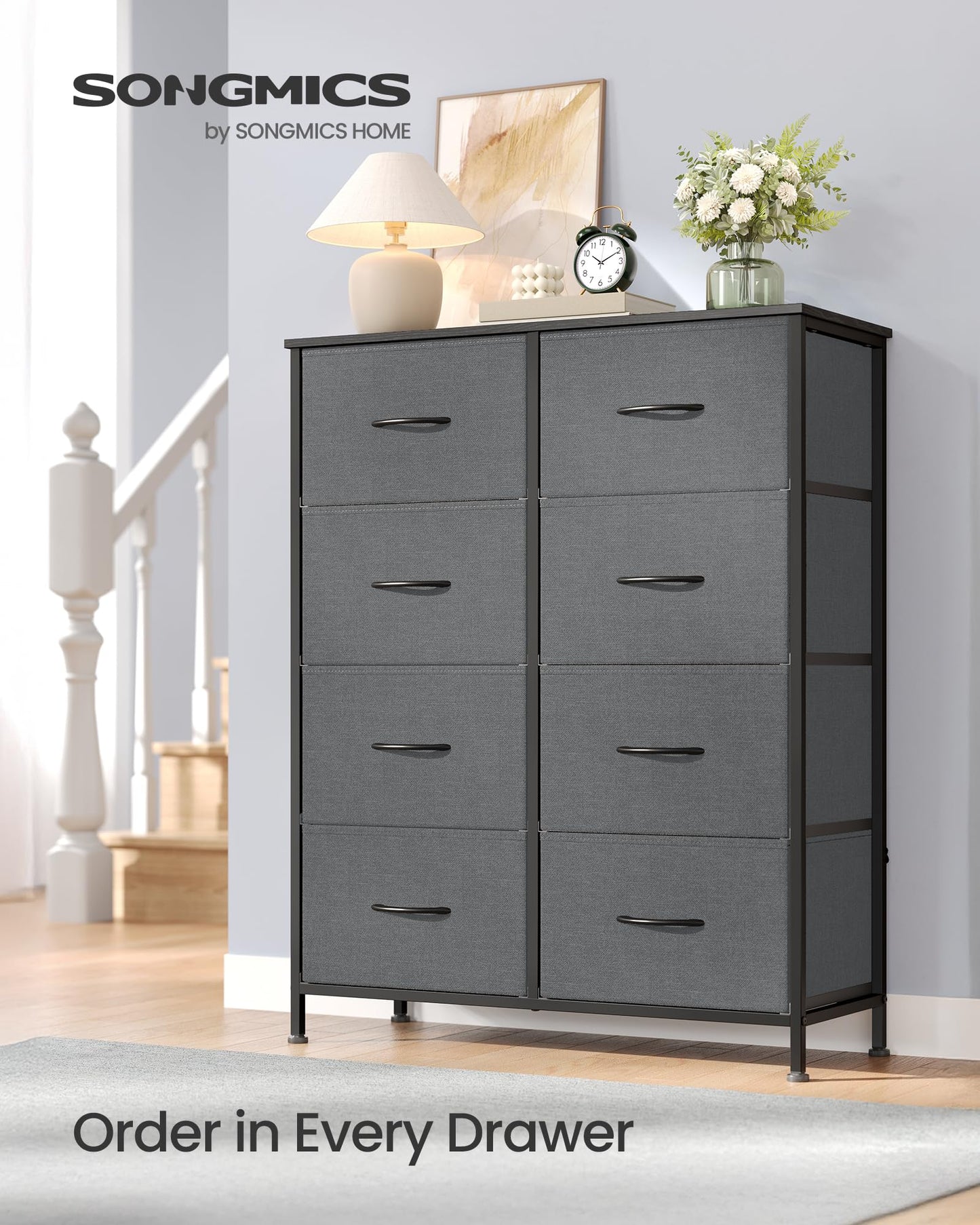 SONGMICS BELLAH Collection - Dresser for Bedroom, Chest of Drawers, Storage Organizer Unit, Closet, Entryway, Steel, 4 Drawers, Modern, Ink Black and Ebony Black ULGS314B01S