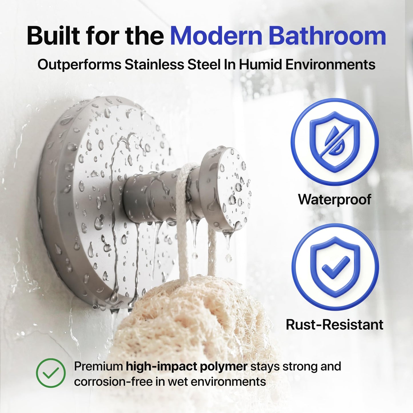 HOME SO Suction Cup Hooks for Shower & Bathroom Towel Holder 2-Pack Black | Waterproof Rustproof Organizer Hook Hanging Loofah Robe Coat Bath Accessories on Tile Glass Door Mirror + Optional 3M Disc