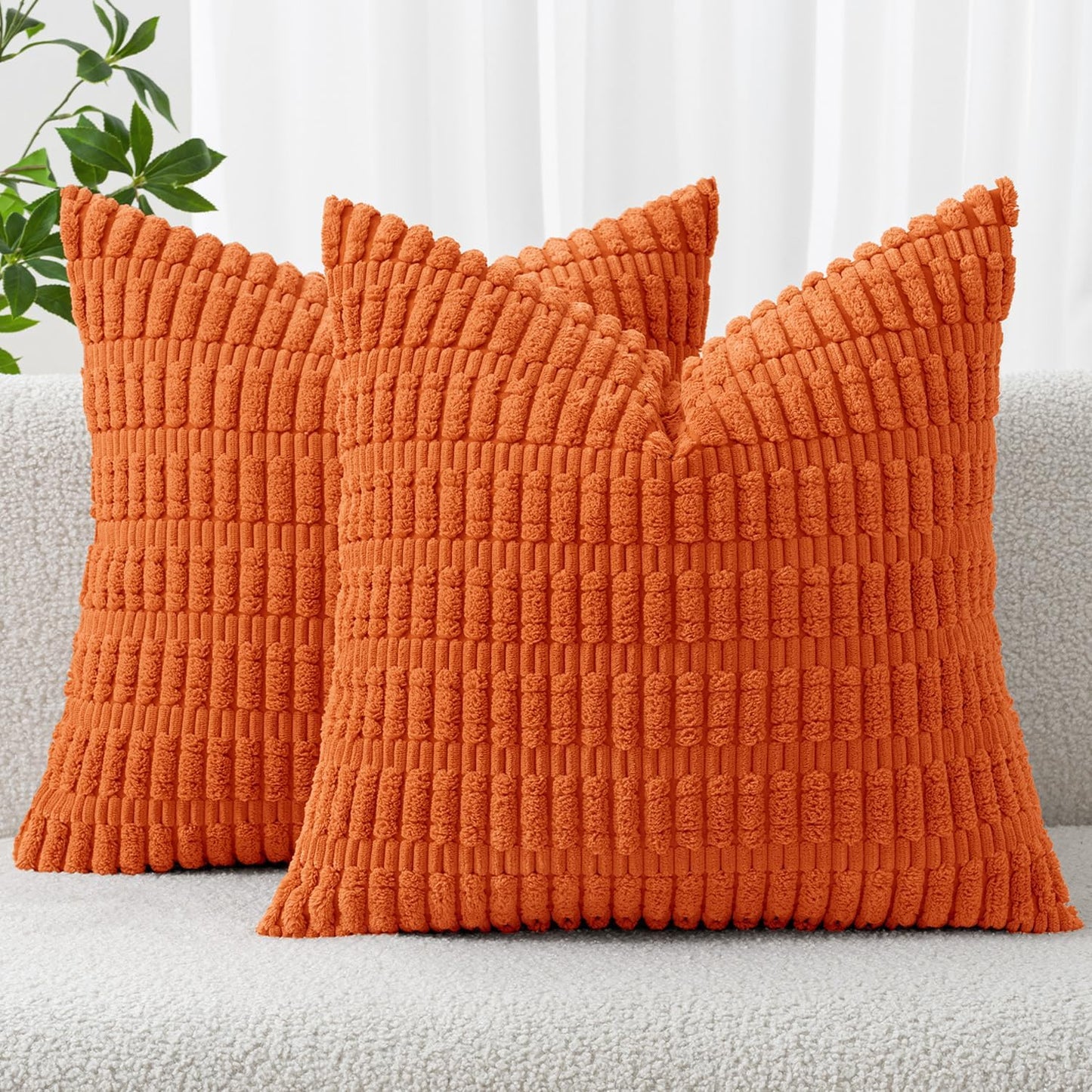 MIULEE Corduroy Decorative Throw Pillow Covers 18x18 Aqua Green Pack of 2 | Soft Boho Striped Pillow Covers Modern Farmhouse Home Decor For Sofa Living Room Couch Bed