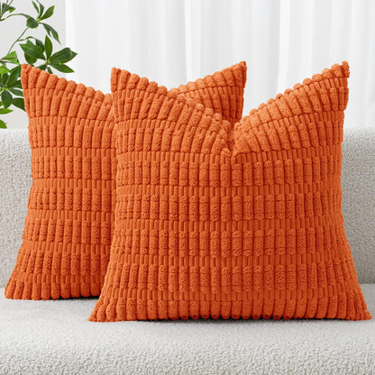 MIULEE Corduroy Decorative Throw Pillow Covers 18x18 Aqua Green Pack of 2 | Soft Boho Striped Pillow Covers Modern Farmhouse Home Decor For Sofa Living Room Couch Bed