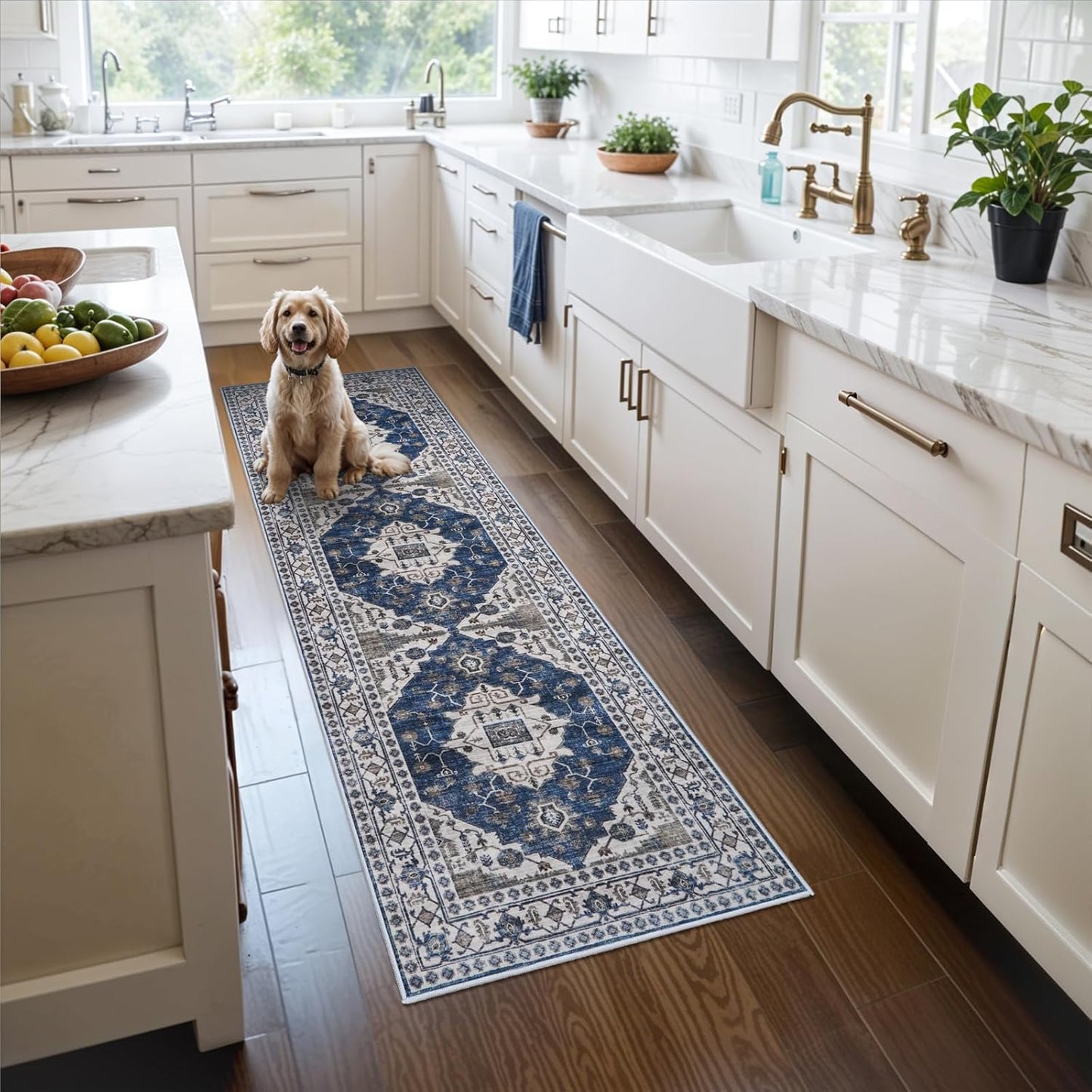 2x6 Hallway Washable Runner Rug : Vintage Soft Kitchen Laundry Runner with Non Slip Backing Farmhouse Entryway Living Room Floor Mat Stain Resistant Carpet for Bedroom Bathroom Distressed Beside Rug