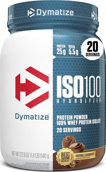 Dymatize ISO100 Protein Powder, 100% Whey Isolate, Cookies & Cream | 25g Protein, Hydrolyzed, Fast-Absorbing, Supports Muscle Health, 5.5g BCAAs, Gluten-Free, 20 Servings, 1.3 lb