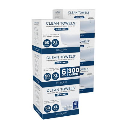 Clean Skin Club Clean Towels XL®, 100% USDA Biobased Face Towel, Disposable Face Towelette, Eczema Association Accepted, Makeup Remover Dry Wipes, Ultra Soft, 1 Pack, 50 Ct