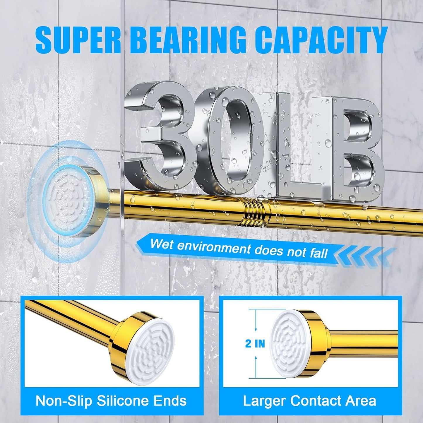 TEECK Shower Curtain Rod, 32-80 inch Adjustable Spring Tension Curtain Rod, Never Rust Anti-Slip Shower Curtain Rod for Bathroom, No Drilling, Never Collapse, Easy to Use, Silver