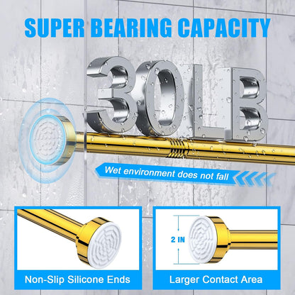 TEECK Shower Curtain Rod, 32-80 inch Adjustable Spring Tension Curtain Rod, Never Rust Anti-Slip Shower Curtain Rod for Bathroom, No Drilling, Never Collapse, Easy to Use, Silver