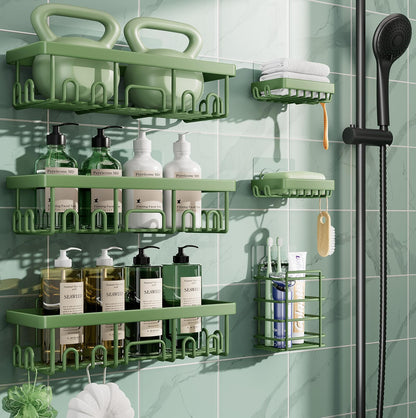 Veken Large Capacity Shower Caddy 6-Pack, No Drilling & Rustproof, Adhesive Shower Shelves with Soap Holder, Bathroom Organizers and Storage, Wall-Mounted Kitchen & Home Decor, Pink