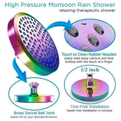 SparkPod Rain Shower Head, 6 Inch Round, Luxury Polished Chrome Finish | High Pressure Shower Heads, 90 Nozzles, Adjustable Showerhead, No Tools Needed, Universal Connection