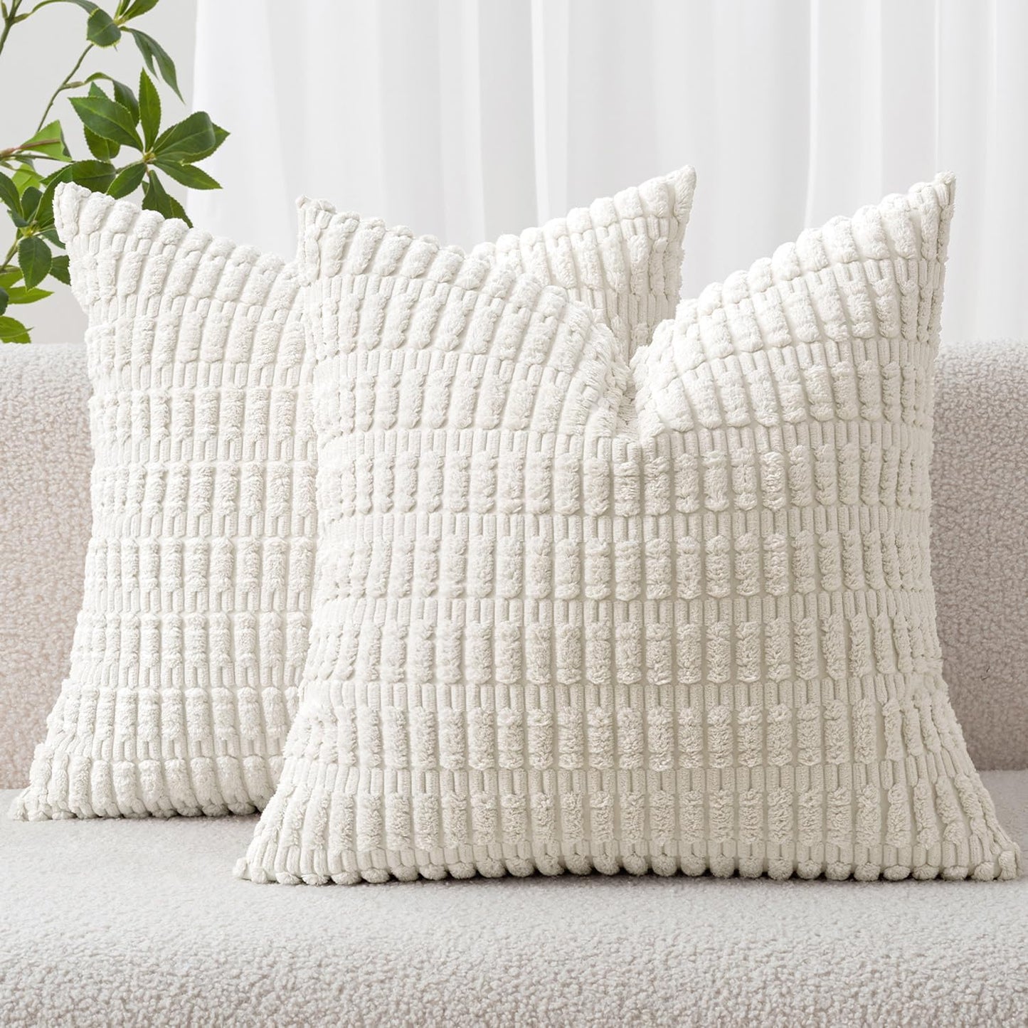 MIULEE Corduroy Decorative Throw Pillow Covers 18x18 Aqua Green Pack of 2 | Soft Boho Striped Pillow Covers Modern Farmhouse Home Decor For Sofa Living Room Couch Bed
