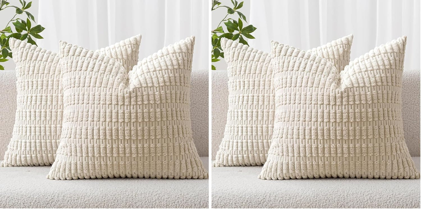 MIULEE Corduroy Decorative Throw Pillow Covers 18x18 Aqua Green Pack of 2 | Soft Boho Striped Pillow Covers Modern Farmhouse Home Decor For Sofa Living Room Couch Bed