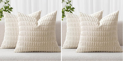 MIULEE Corduroy Decorative Throw Pillow Covers 18x18 Aqua Green Pack of 2 | Soft Boho Striped Pillow Covers Modern Farmhouse Home Decor For Sofa Living Room Couch Bed