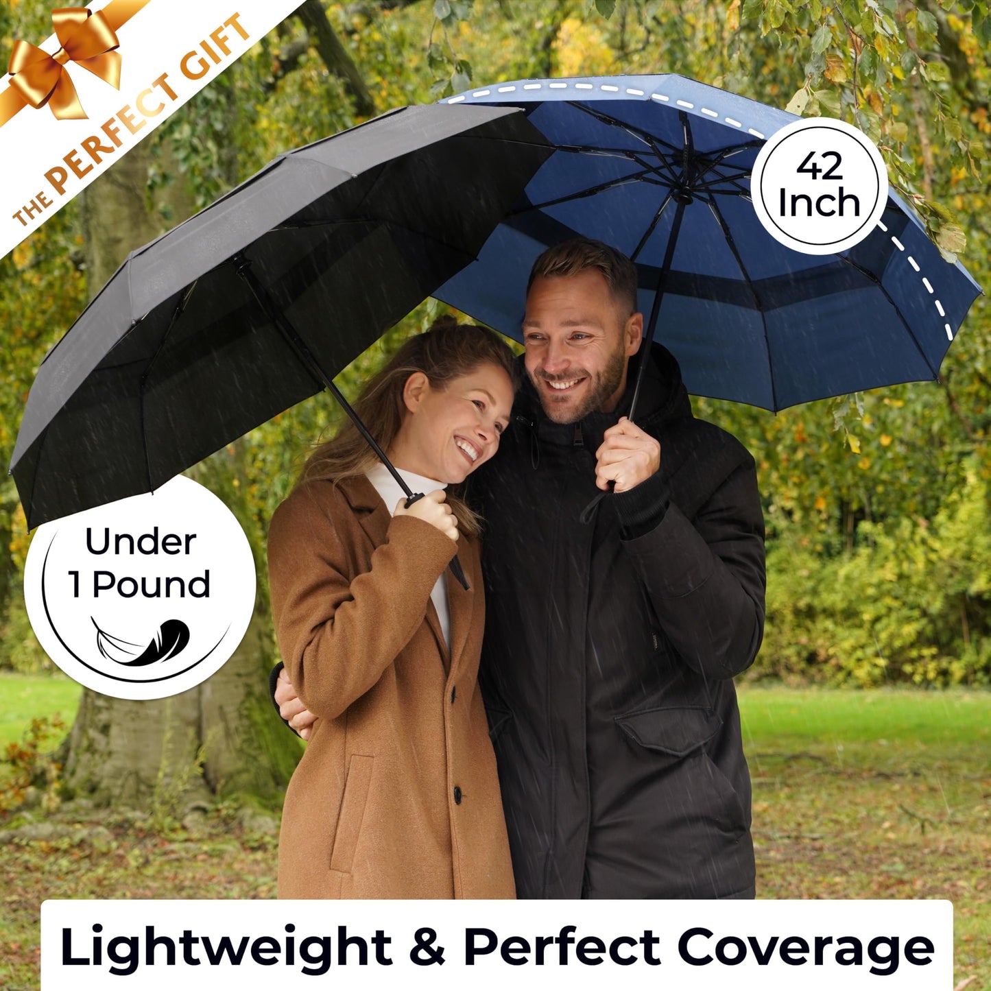 Strongest Windproof Travel Umbrella (Compact, 100MPH Wind-Tested), Light, Portable, One-Handed Use, Automatic Folding Rain Umbrella, Durable, Premium Grip, Fits Car & Backpack