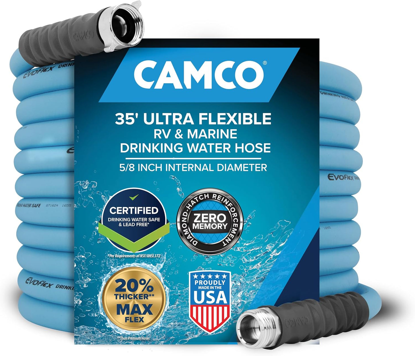 Camco EvoFlex2 50-ft RV Drinking Water Hose | Lightweight RV Drinking Water Hose Reinforced w/ Fabric - Contains No Lead, No BPA & No Phthalate -Abrasion Resistant (22579)