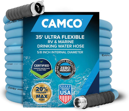 Camco EvoFlex2 50-ft RV Drinking Water Hose | Lightweight RV Drinking Water Hose Reinforced w/ Fabric - Contains No Lead, No BPA & No Phthalate -Abrasion Resistant (22579)