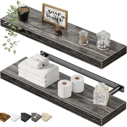 QEEIG Bathroom Floating Shelves for Wall - 15.7" Wall Mounted Shelf Over Toilet Farmhouse Home Decor Display Bookshelf Small 15.7 x 6.7 inch Set of 2, Rustic Brown (008-40BN)