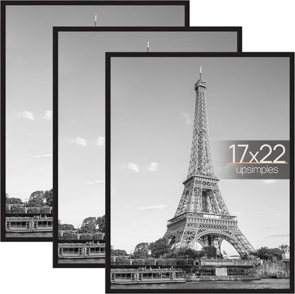 upsimples 12x16 Poster Frame, Easy Slide-In Assembly, Black, 3 Pack | Gallery Wall 12 x 16 Picture Frames Set for Family, Wedding, Christmas, Easy to Change Photos