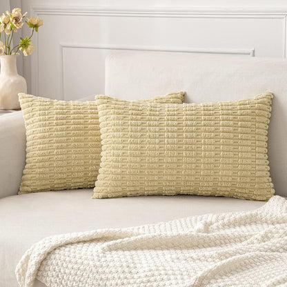 MIULEE Corduroy Decorative Throw Pillow Covers 18x18 Aqua Green Pack of 2 | Soft Boho Striped Pillow Covers Modern Farmhouse Home Decor For Sofa Living Room Couch Bed