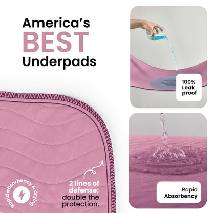 IMPROVIA® Washable Underpads, 34" x 36" (Pack of 4) - Heavy Absorbency Reusable Bedwetting Incontinence Pads for Kids, Adults, Elderly, and Pets - Waterproof Protective Pad for Bed, Couch, Sofa, Floor