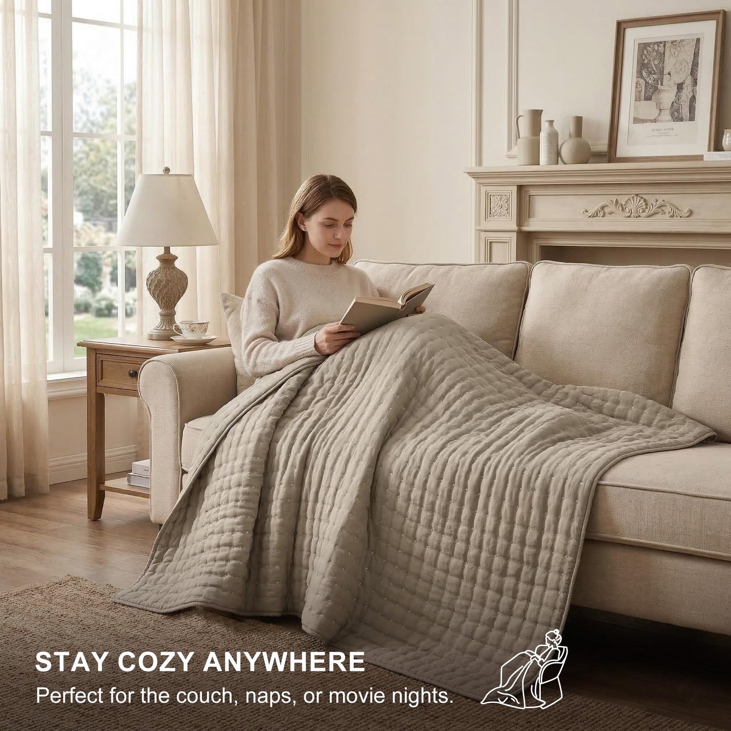 WDCOZY Beige King Size Quilt Bedding Sets with Pillow Shams, Tan Cream Lightweight Bedspread Coverlet, Quilted Blanket Thin Comforter Bed Cover, All Season Summer Spring, 3 Pieces, 104x90 inches