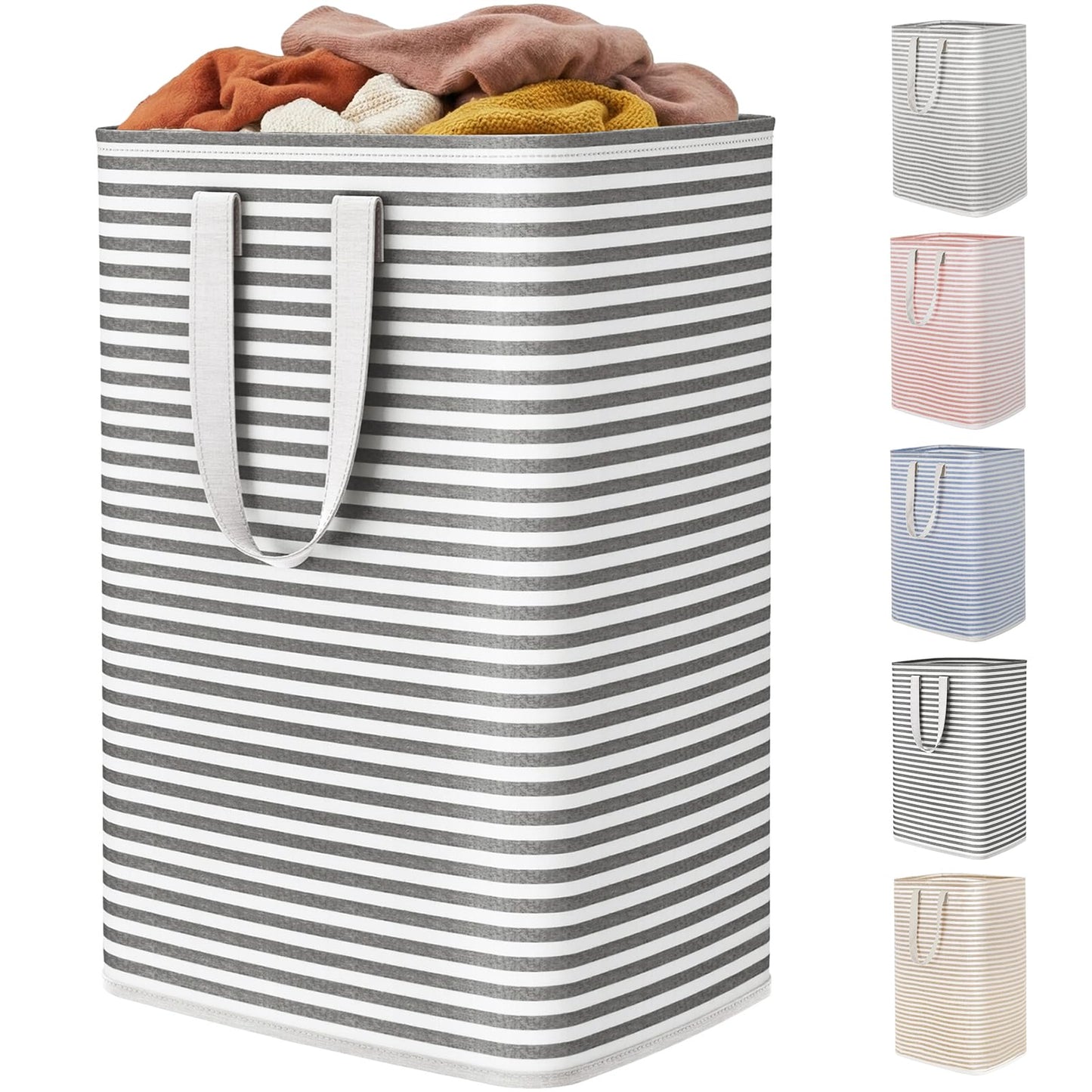 Lifewit 2 Pack Laundry Basket 80L Each, Collapsible Clothes Hamper with Reinforced Handles, Freestanding Waterproof Design for Bedroom and Laundry Room, Grey 160L Total