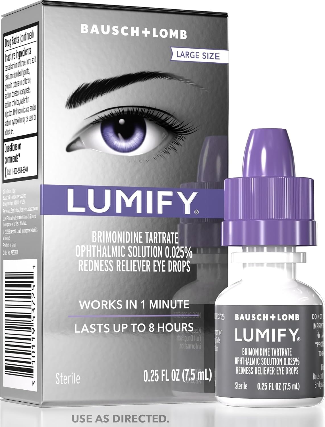 Lumify Redness Relief Eye Drops, Whiter & Brighter Looking Eyes, 0.25 oz | Works in 1 minute, lasts up to 8 hours, For Whiter & Brighter Looking Eyes, 1 bottle
