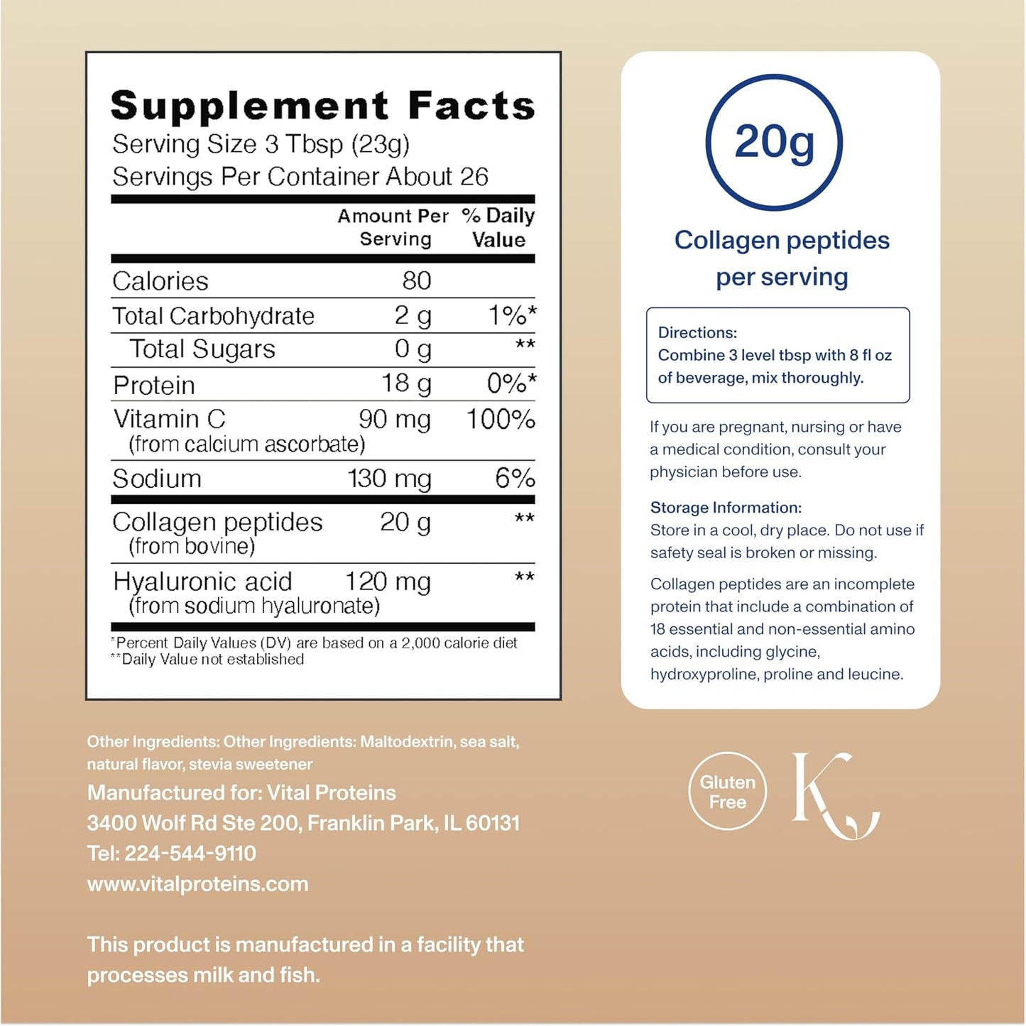 Vital Proteins Collagen Peptides Powder Advanced, Unflavored, 20oz | Hyaluronic Acid & Vitamin C, Supports Hair Skin & Nails, Collagen Peptides, 27 Servings