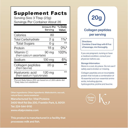 Vital Proteins Collagen Peptides Powder Advanced, Unflavored, 20oz | Hyaluronic Acid & Vitamin C, Supports Hair Skin & Nails, Collagen Peptides, 27 Servings