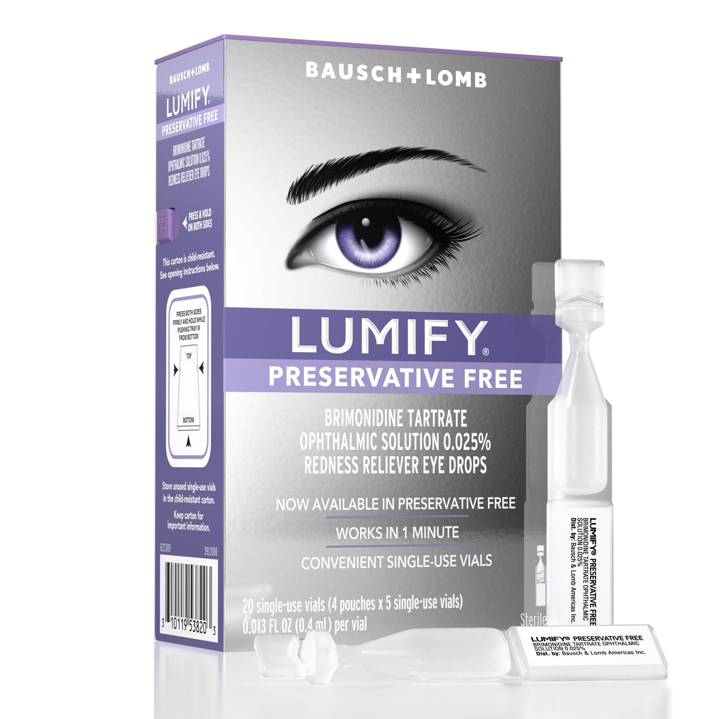 Lumify Redness Relief Eye Drops, Whiter & Brighter Looking Eyes, 0.25 oz | Works in 1 minute, lasts up to 8 hours, For Whiter & Brighter Looking Eyes, 1 bottle