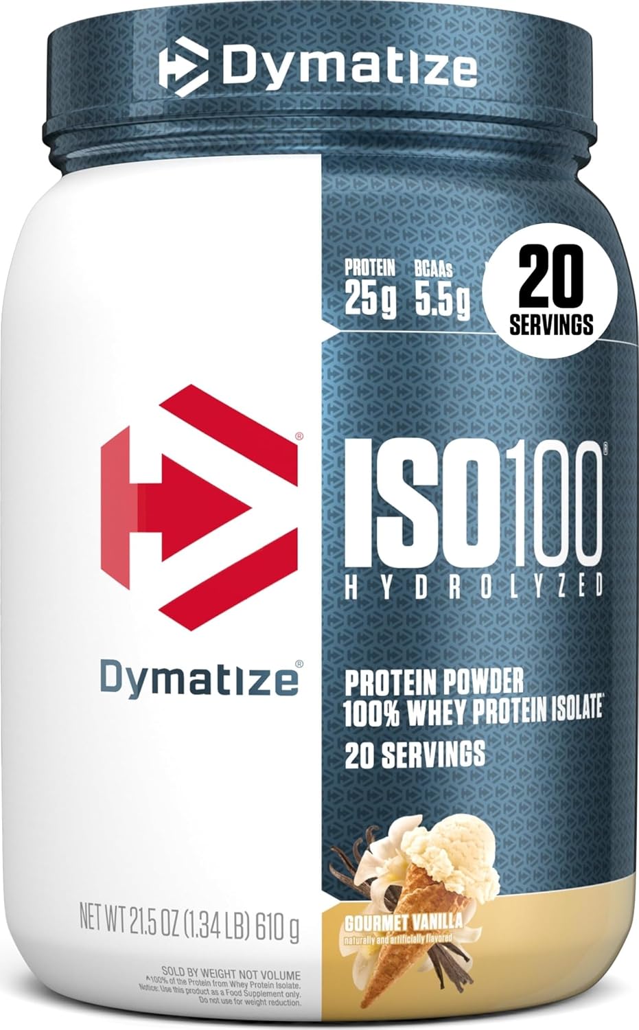 Dymatize ISO100 Protein Powder, 100% Whey Isolate, Cookies & Cream | 25g Protein, Hydrolyzed, Fast-Absorbing, Supports Muscle Health, 5.5g BCAAs, Gluten-Free, 20 Servings, 1.3 lb