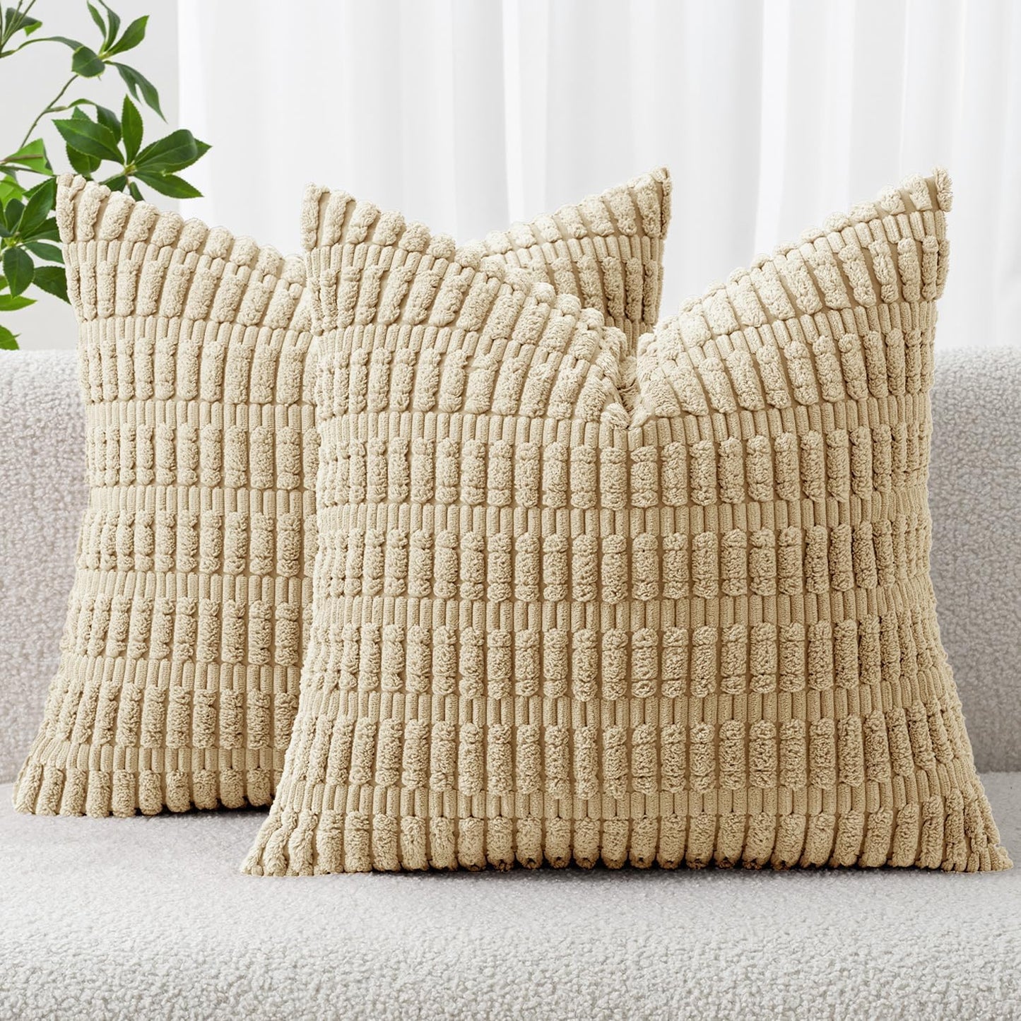 MIULEE Corduroy Decorative Throw Pillow Covers 18x18 Aqua Green Pack of 2 | Soft Boho Striped Pillow Covers Modern Farmhouse Home Decor For Sofa Living Room Couch Bed