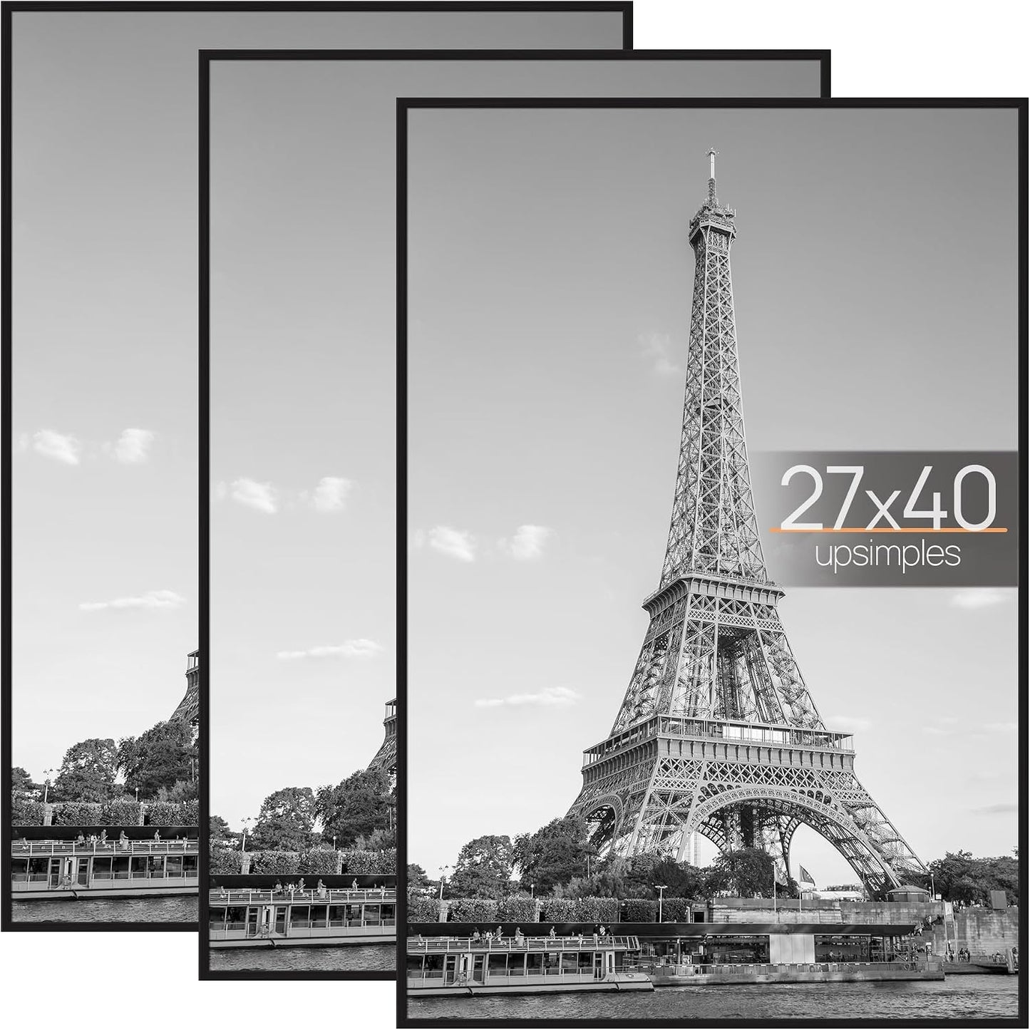 upsimples 12x16 Poster Frame, Easy Slide-In Assembly, Black, 3 Pack | Gallery Wall 12 x 16 Picture Frames Set for Family, Wedding, Christmas, Easy to Change Photos