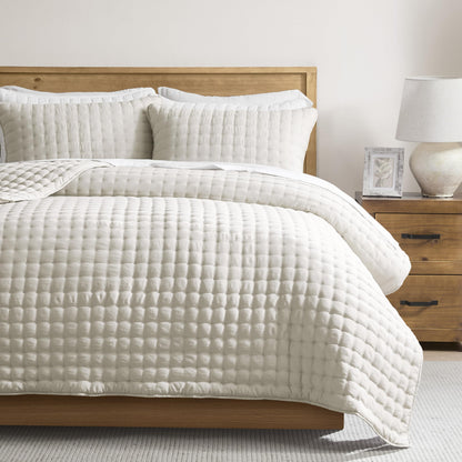 WDCOZY Beige King Size Quilt Bedding Sets with Pillow Shams, Tan Cream Lightweight Bedspread Coverlet, Quilted Blanket Thin Comforter Bed Cover, All Season Summer Spring, 3 Pieces, 104x90 inches