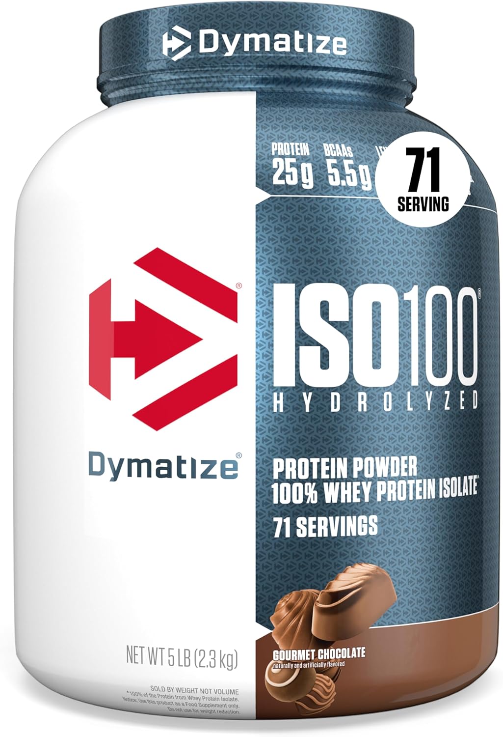 Dymatize ISO100 Protein Powder, 100% Whey Isolate, Cookies & Cream | 25g Protein, Hydrolyzed, Fast-Absorbing, Supports Muscle Health, 5.5g BCAAs, Gluten-Free, 20 Servings, 1.3 lb