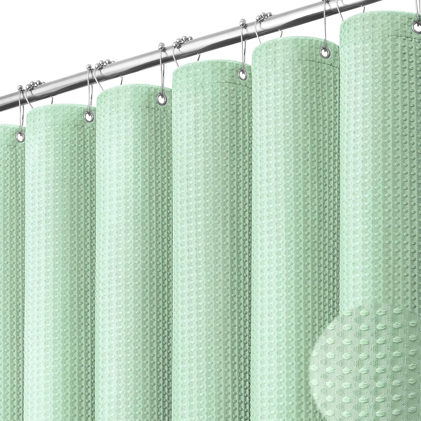 Waffle Shower Curtain 256 GSM Heavy Duty Fabric 72"x72" Dark Green | Thick Textured Cloth, Weighted Hem, Water Repellent Washable, Hotel Luxury Polyester Shower Curtain Set for Bathroom 12 Hooks