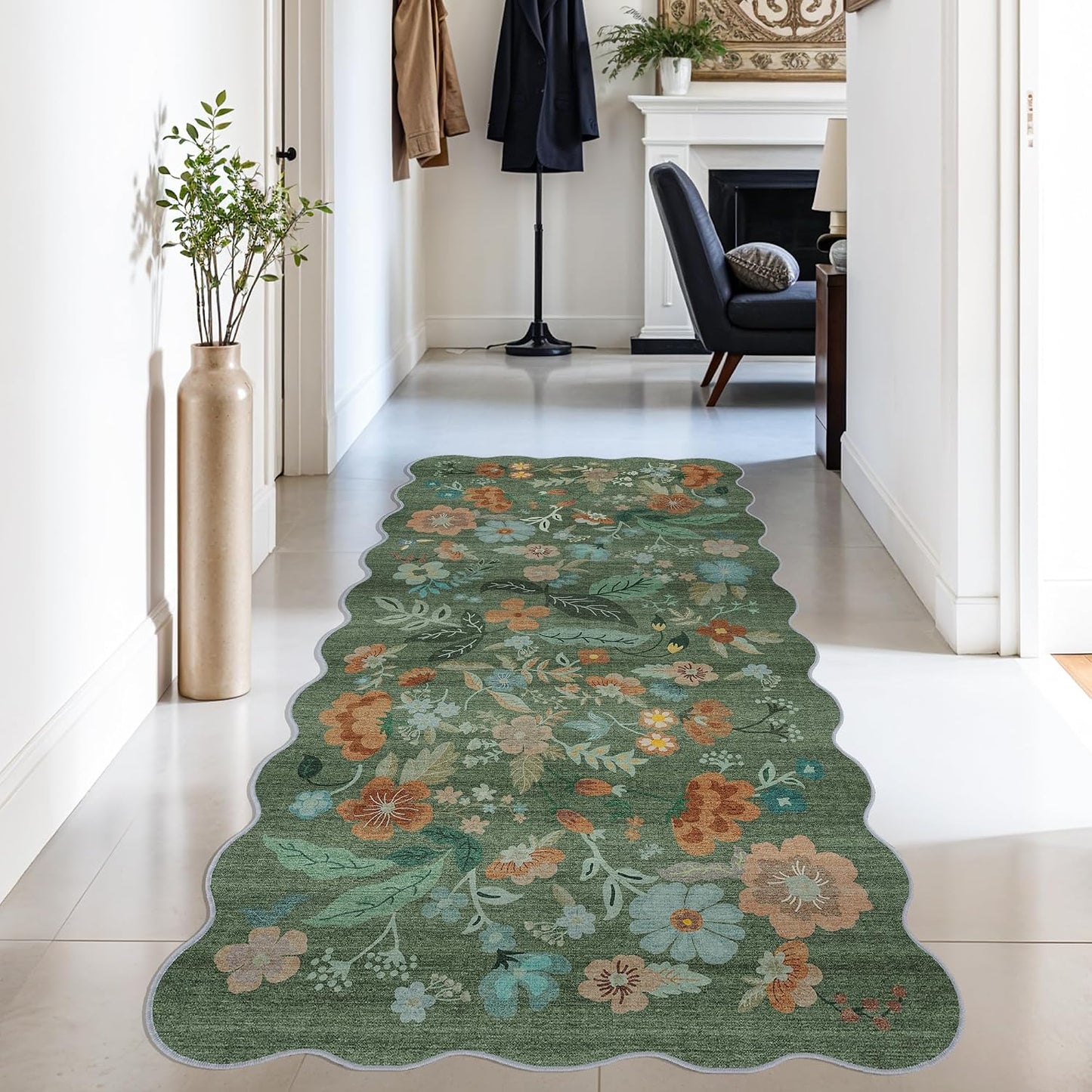 2x6 Hallway Washable Runner Rug : Vintage Soft Kitchen Laundry Runner with Non Slip Backing Farmhouse Entryway Living Room Floor Mat Stain Resistant Carpet for Bedroom Bathroom Distressed Beside Rug