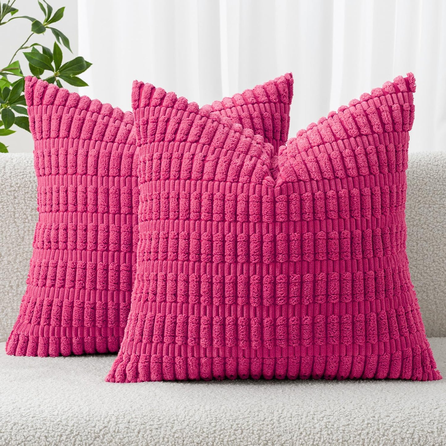 MIULEE Corduroy Decorative Throw Pillow Covers 18x18 Aqua Green Pack of 2 | Soft Boho Striped Pillow Covers Modern Farmhouse Home Decor For Sofa Living Room Couch Bed