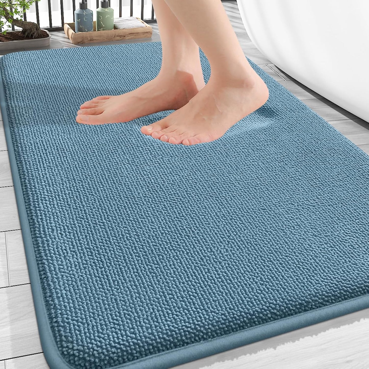 OLANLY Thick Memory Foam Bathroom Rugs 30x20, Soft Absorbent Bath Mat, Teal | Quick Dry Bath Rugs, Non-Slip Carpet, Machine Washable Mats for Bathroom Floor, Tub and Shower, Home Decor Accessories