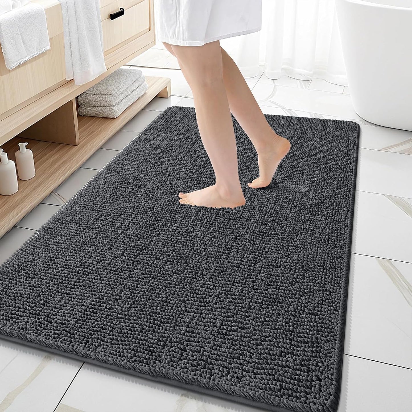 OLANLY Bathroom Rugs 30x20, Extra Soft Absorbent Chenille Bath Rugs | Grey, Quick-Drying Rubber Backing, Machine Washable Bath Mat for Bathroom Floor, Tub and Shower, Home Decor Accessories